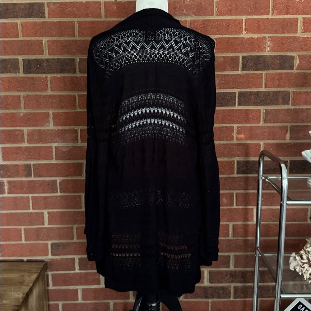 United States Sweaters 100% Rayon Long Black Open Cardigan - Picture 5 of 9